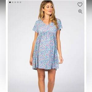 Pink Blush Aqua Floral Short Sleeve Maternity Dress